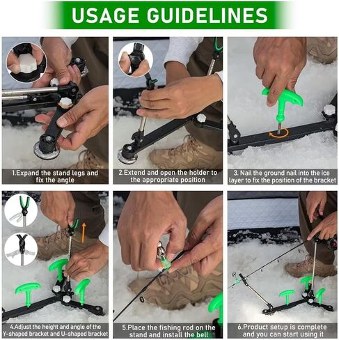 حامل قضيب صيد الجليد من كوالي كوالي، حامل قضيب صيد قابل للتعديل للأرض، حامل قضيب الجليد حامل قضيب الصيد مع أجراس الصيد ومرساة الجليد، 1 حزمة/2 حزمة in Kuwait