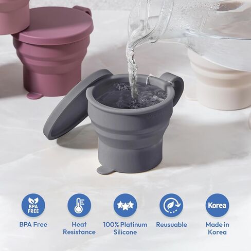 carrotez 2 pack Mini Silicone Collapsible Travel Cup for Camping, Hiking, Backpacking, and Picnics, 6 oz, Reusable, Food-grade, BPA- Free, Lightweight, Unbreakable, Portable, Small - Modern Grey in Saudi Arabia