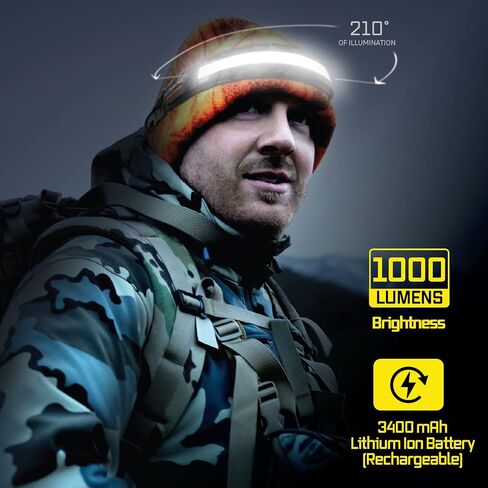OPTIMAL VENTURES Liteband PRO 1000 Series Camo مصباح أمامي شخصي قابل للتعديل واسع الشعاع، إضاءة 210 درجة، يعمل بالبطارية، يناسب القبعات الصلبة والخوذات، LBP1000-L34C، 1000 لومن، مموه... in Saudi Arabia