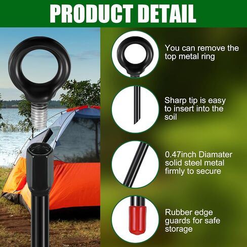Gisafai 3 Pcs 30 Inch Long Ground Anchors Spiral Blade Earth Anchor kit Screw in Heavy Duty Tent Stakes Trampoline Hook 12 mm Thick Metal Swing Set Wind Stake for Securing Animal Canopies Shed (Black) in Saudi Arabia