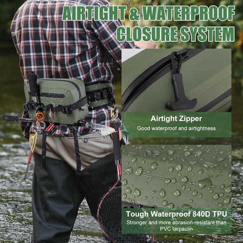 Goture Waterproof Fishing Waist Pack, 840D TPU/500D PVC Fishing Tackle Bag with Rod Holder,Fly Fishing Bag with Adjustable Strap,Airtight Zipper Closure,Sling Fishing Waist Bag,Fishing Gifts for Men in Saudi Arabia