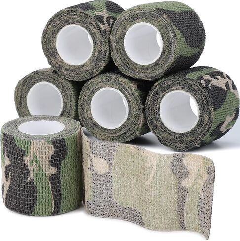 Camo Wrap Tape 6 Roll，1/2/3in x 14.8 ft Self-Adhesive Camouflage Bandage Stretch Strip for Outdoor Sport Camping Camera Flashlight Bicycle Sticks Ball Ice Hockey Bat Rugby Rackets Skateboard in Saudi Arabia