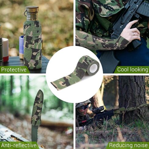 Camo Wrap Tape 6 Roll，1/2/3in x 14.8 ft Self-Adhesive Camouflage Bandage Stretch Strip for Outdoor Sport Camping Camera Flashlight Bicycle Sticks Ball Ice Hockey Bat Rugby Rackets Skateboard in Saudi Arabia