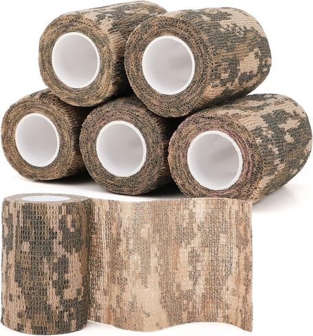 Camo Wrap Tape 6 Roll，1/2/3in x 14.8 ft Self-Adhesive Camouflage Bandage Stretch Strip for Outdoor Sport Camping Camera Flashlight Bicycle Sticks Ball Ice Hockey Bat Rugby Rackets Skateboard in Saudi Arabia