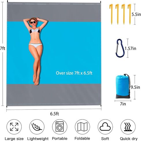 Beach Blanket 79" X 83" Sandproof Beach Mat 3-5 Adults Oversized Lightweight Waterproof Quick Drying Sandproof Beach Blanket Large Picnic Mat Blanket with Pocket for Beach Travel Camping Hiking Picnic in Saudi Arabia