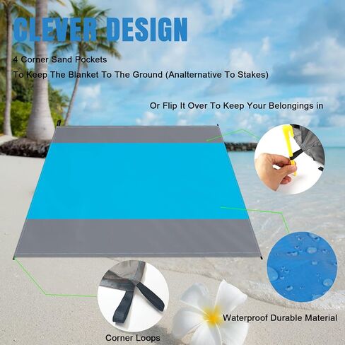 Beach Blanket 79" X 83" Sandproof Beach Mat 3-5 Adults Oversized Lightweight Waterproof Quick Drying Sandproof Beach Blanket Large Picnic Mat Blanket with Pocket for Beach Travel Camping Hiking Picnic in Saudi Arabia
