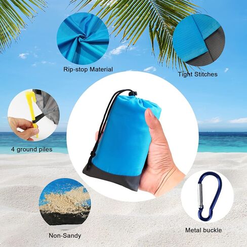 Beach Blanket 79" X 83" Sandproof Beach Mat 3-5 Adults Oversized Lightweight Waterproof Quick Drying Sandproof Beach Blanket Large Picnic Mat Blanket with Pocket for Beach Travel Camping Hiking Picnic in Saudi Arabia