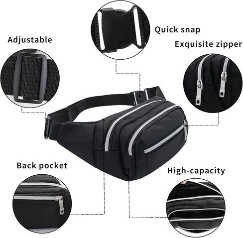 FuninCrea Sports Bumbag, Oxford Cloth Fanny Pack Waist Bag with Multi Pocket, Large Capacity Waist Fanny Pack with Adjustable Shoulder Strap for Sporting, Travelling, Hiking,Camping (black) in Saudi Arabia