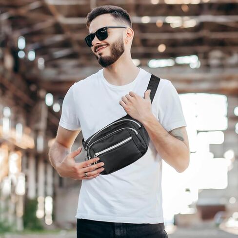 FuninCrea Sports Bumbag, Oxford Cloth Fanny Pack Waist Bag with Multi Pocket, Large Capacity Waist Fanny Pack with Adjustable Shoulder Strap for Sporting, Travelling, Hiking,Camping (black) in Saudi Arabia