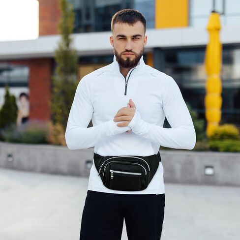 FuninCrea Sports Bumbag, Oxford Cloth Fanny Pack Waist Bag with Multi Pocket, Large Capacity Waist Fanny Pack with Adjustable Shoulder Strap for Sporting, Travelling, Hiking,Camping (black) in Saudi Arabia