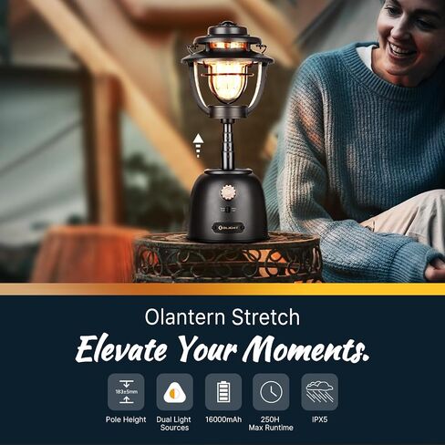 OLIGHT Olantern Stretch Camping Lanterns, 500 Lumens Stretchable LED Flashlights with Dual Light Source, Outdoor Rechargeable Light for Emergency, Hiking, Bed Lighting (Black) in Saudi Arabia