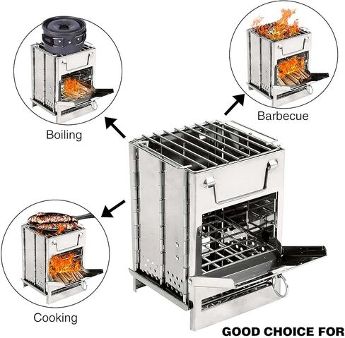 Camping Wood Burning Stove with Carry Bag,Foldable Camp Stove,Stainless Steel Collapsible Backpacking Survival Stove,Campfire Stove,Outdoor Folding Lightweight Stove for BBQ,Cooking,Picnic,Hiking in Kuwait