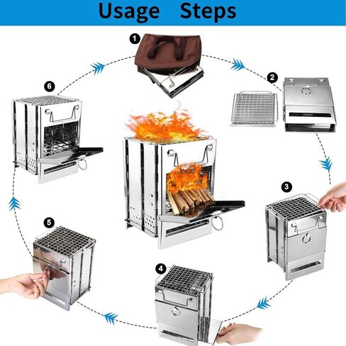 Camping Wood Burning Stove with Carry Bag,Foldable Camp Stove,Stainless Steel Collapsible Backpacking Survival Stove,Campfire Stove,Outdoor Folding Lightweight Stove for BBQ,Cooking,Picnic,Hiking in Kuwait