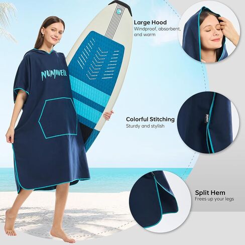 Microfiber Surf Poncho Changing Towel Robe with Changing Mat, Quick Dry Hooded Towel Poncho with Pocket for Beach, Pool, Swim, Wetsuit Changing (Gray) in Saudi Arabia