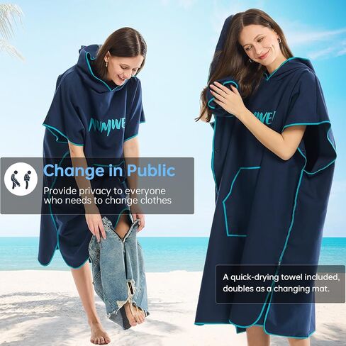 Microfiber Surf Poncho Changing Towel Robe with Changing Mat, Quick Dry Hooded Towel Poncho with Pocket for Beach, Pool, Swim, Wetsuit Changing (Gray) in Saudi Arabia