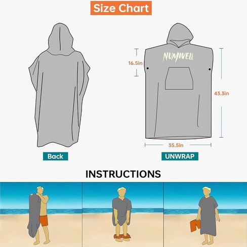 Microfiber Surf Poncho Changing Towel Robe with Changing Mat, Quick Dry Hooded Towel Poncho with Pocket for Beach, Pool, Swim, Wetsuit Changing (Gray) in Saudi Arabia