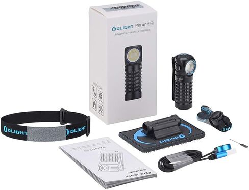 مصباح أمامي صغير LED من OLIGHT Perun بقدرة 1000 لومن قابل لإعادة الشحن، مصباح يدوي بزاوية قائمة مع عصابة رأس، مصباح يدوي EDC للتخييم والجري والخارج وانقطاع التيار الكهربائي والصيد الليلي وركوب الخيل in Kuwait