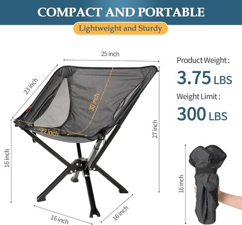 Portable Chair with Carry Bag - Durable and Ultra-Light Folding Chair for Camping - Supports 300 Lbs - Perfect for Outdoor Adventures in Saudi Arabia