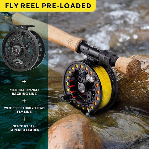 SF Fly Fishing Rod Combo Starter Kit شبه لامع لمسة نهائية من اليشم الأخضر 24T من ألياف الكربون سمك السلمون المرقط للسفر مع بكرة، علبة قضيب الطيران، صندوق الطيران، الذباب، زعيم مدبب، أدوات ربط العقدة in Kuwait