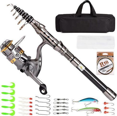 doorslay Fishing Rod and Reel Combos, Carbon Fiber Fishing Pole Combo Set, Telescopic Rods Spinning Reels Lures Set with Carrier Bag for Freshwater Saltwater Kit Fishing Gifts for Men Women in Saudi Arabia