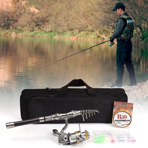 doorslay Fishing Rod and Reel Combos, Carbon Fiber Fishing Pole Combo Set, Telescopic Rods Spinning Reels Lures Set with Carrier Bag for Freshwater Saltwater Kit Fishing Gifts for Men Women in Saudi Arabia
