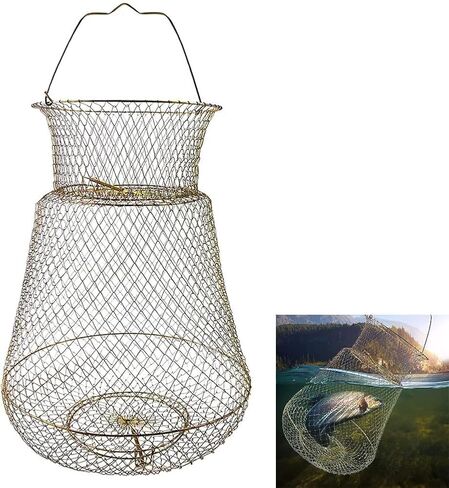 Steel Wire Fish Basket Galvanized Portable Fishing Basket Cage Collapsible Fish Crab Crawfish Basket Portable Foldable Fish Baskets Fishing Accessories for Fish Outdoor… in Saudi Arabia