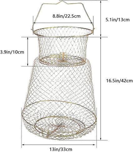 Steel Wire Fish Basket Galvanized Portable Fishing Basket Cage Collapsible Fish Crab Crawfish Basket Portable Foldable Fish Baskets Fishing Accessories for Fish Outdoor… in Saudi Arabia