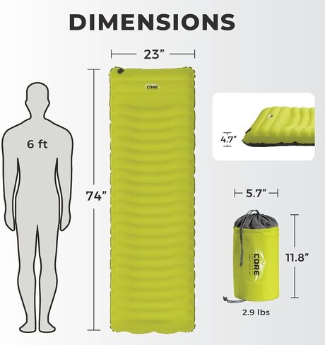 وسادة نوم أساسية للتخييم | سجادة نوم مثالية خفيفة الوزن للخيام ومعدات التخييم | مرتبة قابلة للنفخ خفيفة الوزن للسفر والمشي لمسافات طويلة والاستخدام في الهواء الطلق in Kuwait