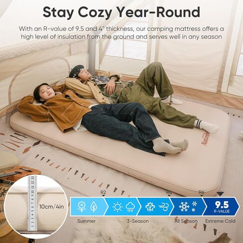 Naturehike Camping Mattress with Portable Air Pump, 4" Thick Self Inflating Sleeping Pad, Roll Up Bed, R-Value 9.5 for 4-Season Insulation, Comfort in Tent, Car, Truck, Van (Twin) in Saudi Arabia