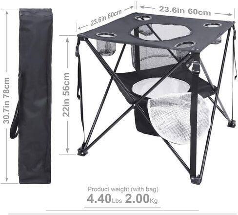 Folding Tailgating Table with Cooler,Lightweight Folding Camping Table w/Mesh Food Basket,4 Cup Holder,Carry Bag for Outdoor Picnic,Camp,BBQ,Parties,Black in Kuwait