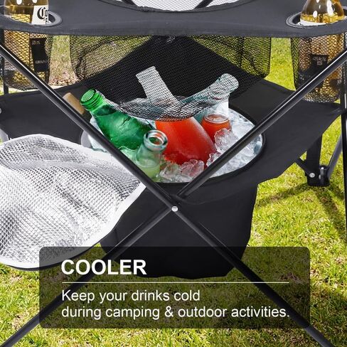 Folding Tailgating Table with Cooler,Lightweight Folding Camping Table w/Mesh Food Basket,4 Cup Holder,Carry Bag for Outdoor Picnic,Camp,BBQ,Parties,Black in Kuwait