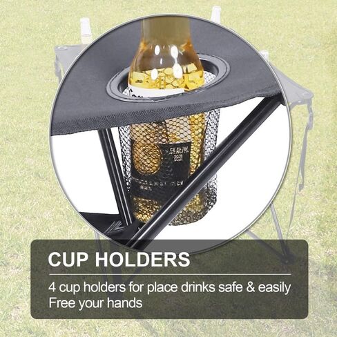 Folding Tailgating Table with Cooler,Lightweight Folding Camping Table w/Mesh Food Basket,4 Cup Holder,Carry Bag for Outdoor Picnic,Camp,BBQ,Parties,Black in Kuwait