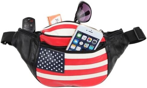 حقيبة خصر جلدية من Home-X للرجال والنساء - حقيبة خصر أنيقة للسفر والمشي لمسافات طويلة والجري - حزام قابل للتعديل، حقيبة الورك ذات سعة كبيرة، منظم حزام أنيق - حقيبة خصر للجنسين للاستخدام اليومي، علم in Kuwait