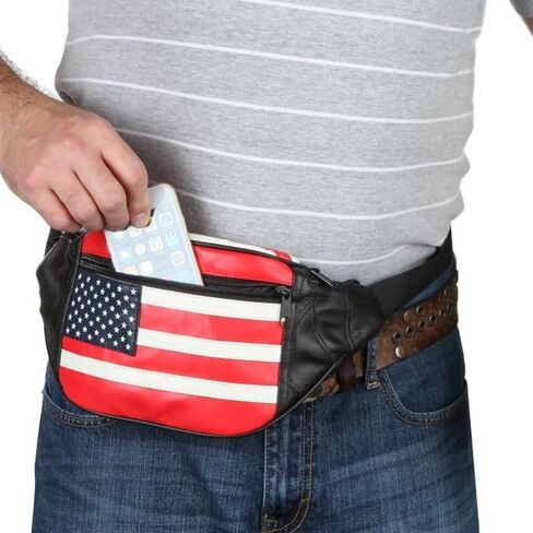 حقيبة خصر جلدية من Home-X للرجال والنساء - حقيبة خصر أنيقة للسفر والمشي لمسافات طويلة والجري - حزام قابل للتعديل، حقيبة الورك ذات سعة كبيرة، منظم حزام أنيق - حقيبة خصر للجنسين للاستخدام اليومي، علم in Kuwait