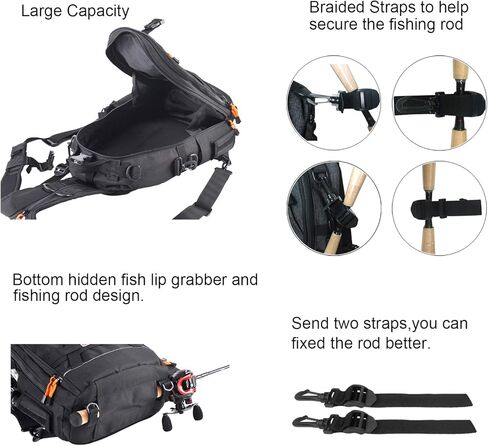 حقيبة ظهر لصيد الأسماك من فيبلينك، حقيبة مقاومة للماء مع مساحة تخزين كبيرة في الهواء الطلق، حقيبة ظهر للكتف، حقيبة صيد - رمادي in Kuwait