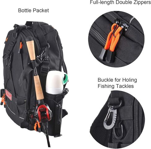 حقيبة ظهر لصيد الأسماك من فيبلينك، حقيبة مقاومة للماء مع مساحة تخزين كبيرة في الهواء الطلق، حقيبة ظهر للكتف، حقيبة صيد - رمادي in Kuwait
