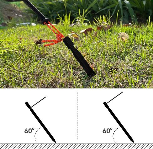 12 Pack Tent Stakes, 7-inch Ultralight Aluminum Ground Pegs with Reflective Pull Ropes, Y-Shape Stakes in a Carrying Bag, for Camping, Backpacking, Hiking Tent, Hammocks and Canopy, Black in Saudi Arabia