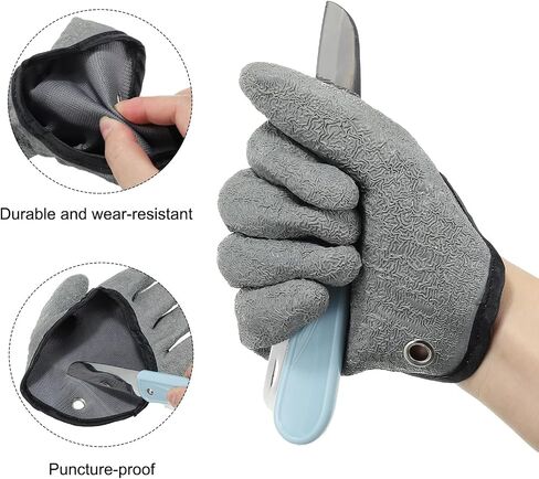 PATIKIL Fishing Gloves 1 Pair Fisherman Professional Catch Fish Gloves Non-Slip Puncture Resistant Waterproof Fillet Glove for Handling Catching, Grey in Saudi Arabia