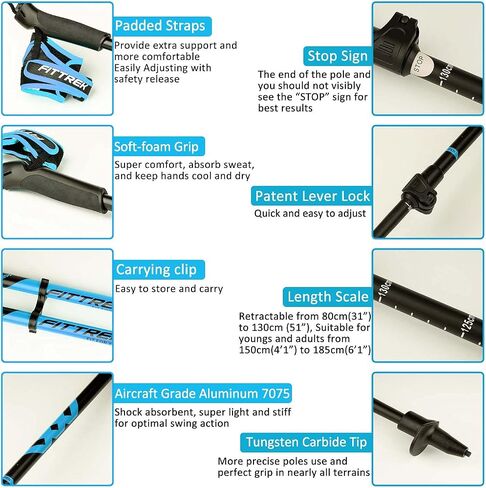 Nordic Walking Poles for Men Women - 2 Pack Aluminum Nordic Walking Sticks - Nordic Poles with Ergonomic Grip Adjustable Ultralight for Hiking, Camping, Trekking, Mountaineering, Backpacking in Saudi Arabia