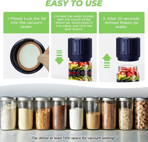 مجموعة مانع التسرب الفراغي من Mason Genie™، مانع التسرب من Ever Jar لبرطمانات الماسون Everjar - مجموعة مانع التسرب الفراغي من Mason Jar، طقم مانع التسرب الكهربائي من Mason Jar لفم واسع وبرطمانات ماسون ذات الفم العادي - أسود in Kuwait