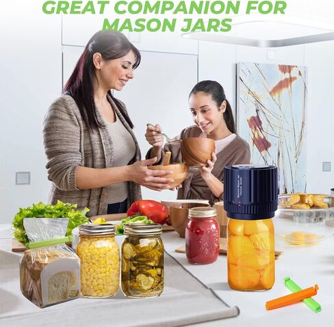 مجموعة مانع التسرب الفراغي من Mason Genie™، مانع التسرب من Ever Jar لبرطمانات الماسون Everjar - مجموعة مانع التسرب الفراغي من Mason Jar، طقم مانع التسرب الكهربائي من Mason Jar لفم واسع وبرطمانات ماسون ذات الفم العادي - أسود in Kuwait