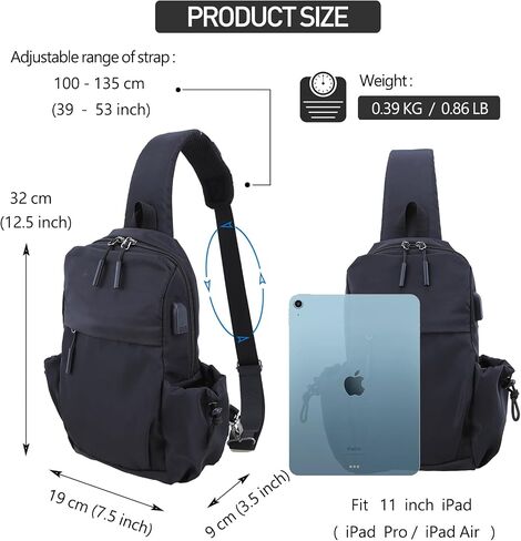 Sling Bag Crossbody Bag Sling Backpack for Men Women, Shoulder Bag Chest Crossbody Bag for Men Women, Lightweight Waterproof Sling Bag for Men Women USB Charging Port Travel Hiking in Saudi Arabia