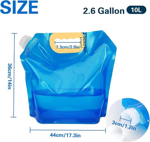 4 PCS Collapsible Water Container Bag 10L/2.6 Gallon, No-Leak Freezable Foldable Water Bottle, BPA Free Food Grade Plastic Storage Jug for Camping Hiking Travel Backpack Emergency Survival Kit in Saudi Arabia