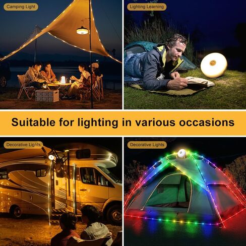 Camping String Lights - 4 in 1 Outdoor Lights with 8 Lighting Modes, USB Charge & Battery Indicator, Durable & Waterproof for Camping Yard Hiking, Portable & Easy-to-Store (32.8ft) in Saudi Arabia