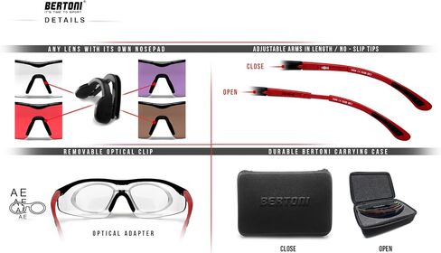 Bertoni Shooting Tactical Glasses 4 Interchangeable Lenses and Carrying Case SH898 RX Optical Prescription Carrier in Saudi Arabia