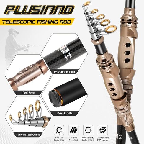 PLUSINNO Fishing Rod and Reel Combos Carbon Fiber Telescopic Fishing Pole with Reel Combo Sea Saltwater Freshwater Kit Fishing Rod Kit in Kuwait