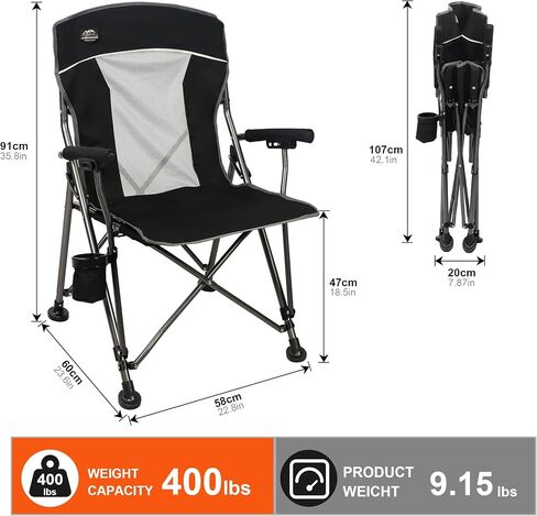 Camping Chair with Padded Hard Armrest,Cup Holder,Heavy Duty for Adults,Mesh Backrest,Portable Lawn Lightweight Outdoor Camp Chair,Support up to 400lbs in Saudi Arabia