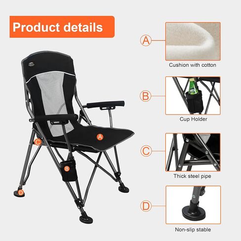 Camping Chair with Padded Hard Armrest,Cup Holder,Heavy Duty for Adults,Mesh Backrest,Portable Lawn Lightweight Outdoor Camp Chair,Support up to 400lbs in Saudi Arabia