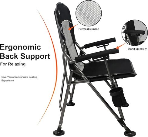 Camping Chair with Padded Hard Armrest,Cup Holder,Heavy Duty for Adults,Mesh Backrest,Portable Lawn Lightweight Outdoor Camp Chair,Support up to 400lbs in Saudi Arabia