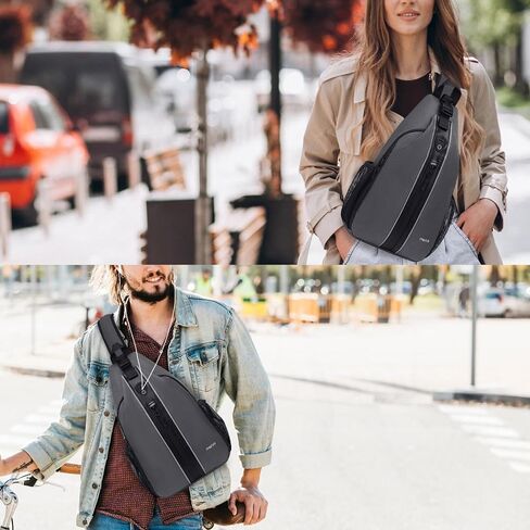 حقيبة ظهر MOSISO Sling للسفر والتنزه سيرًا على الأقدام، حقيبة كروس مع جيب عمودي أمامي وخطوط عاكسة مزدوجة وحقيبة صدر بكتف واحد، رمادي داكن in Saudi Arabia